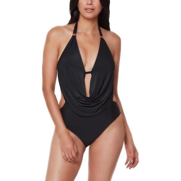 Bar III Core Solids One Piece Swimsuit Black MBCS22230 Women's Small NWT - Picture 1 of 9